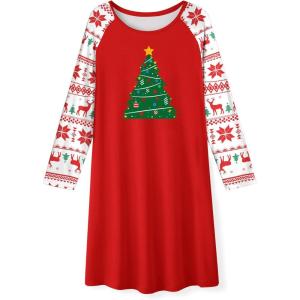 Arshiner Girls Nightgowns Cute Halloween Pajamas Dress Long Sleeve Nightdress Nighties(Christmas Tree)