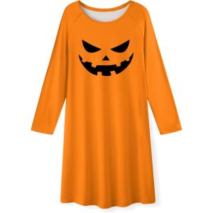 Arshiner Girls Nightgowns Cute Halloween Pajamas Dress Long Sleeve Nightdress Nighties(Halloween Face)