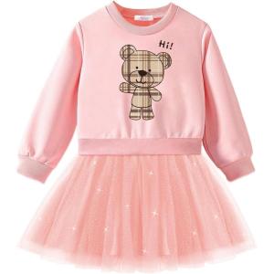 Arshiner Toddler Long Sleeve Dress Patchwork Tulle Tutu Girls Birthday Party Dresses Fall Clothes Size 2-6(Light Coral – Solid Tulle)
