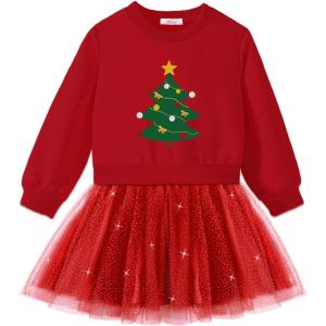Arshiner Toddler Long Sleeve Dress Patchwork Tulle Tutu Girls Birthday Party Dresses Fall Clothes Size 2-6(Maroon – Glitter Tulle)