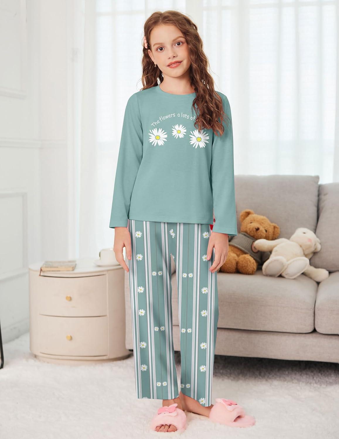 image:imageArshiner Pajamas Set for Girls Long Sleeve amp Pants Pjs Soft Cute Print Lounge SetsDaisy Green