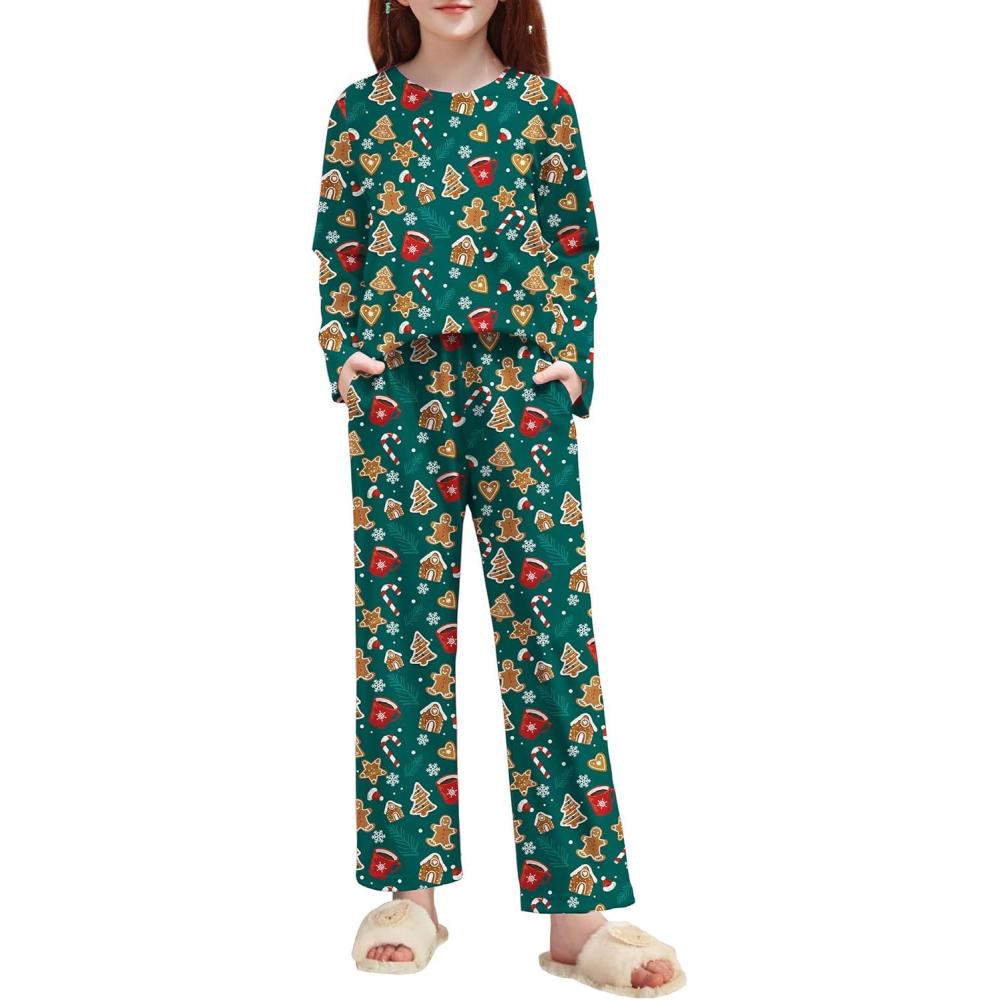 image:imageArshiner Pajamas Set for Girls Long Sleeve amp Pants Pjs Soft Cute Print Lounge SetsChristmas Green