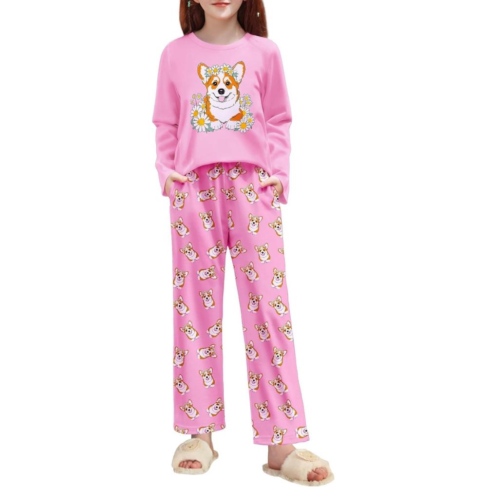 image:imageArshiner Pajamas Set for Girls Long Sleeve amp Pants Pjs Soft Cute Print Lounge SetsFlower Dog