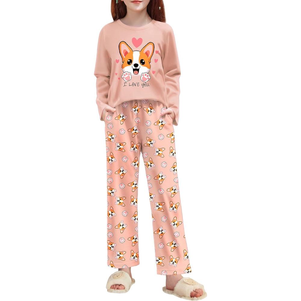 image:imageArshiner Pajamas Set for Girls Long Sleeve amp Pants Pjs Soft Cute Print Lounge SetsHeart Dog