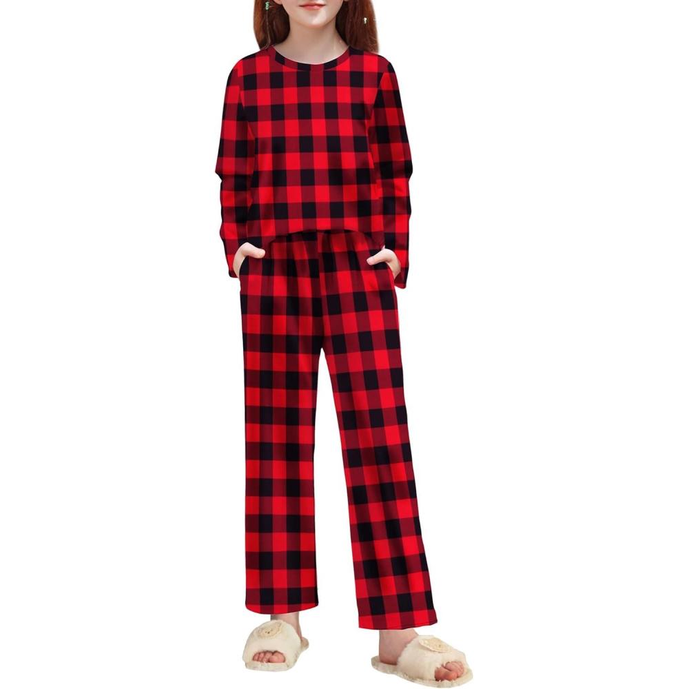 image:imageArshiner Pajamas Set for Girls Long Sleeve amp Pants Pjs Soft Cute Print Lounge SetsRed Plaid