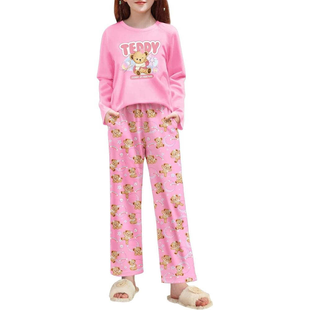 image:imageArshiner Pajamas Set for Girls Long Sleeve amp Pants Pjs Soft Cute Print Lounge SetsTeddy Pink