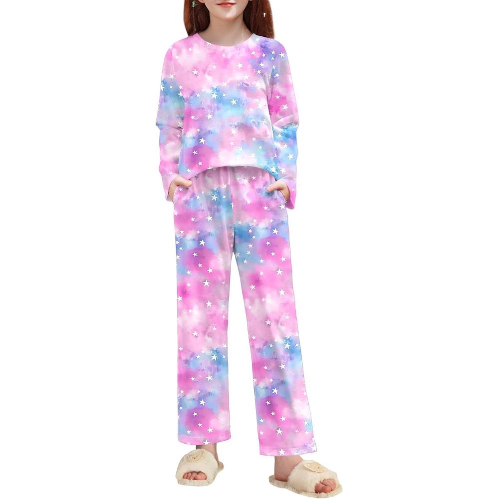 image:imageArshiner Pajamas Set for Girls Long Sleeve amp Pants Pjs Soft Cute Print Lounge SetsTie Dye Stars