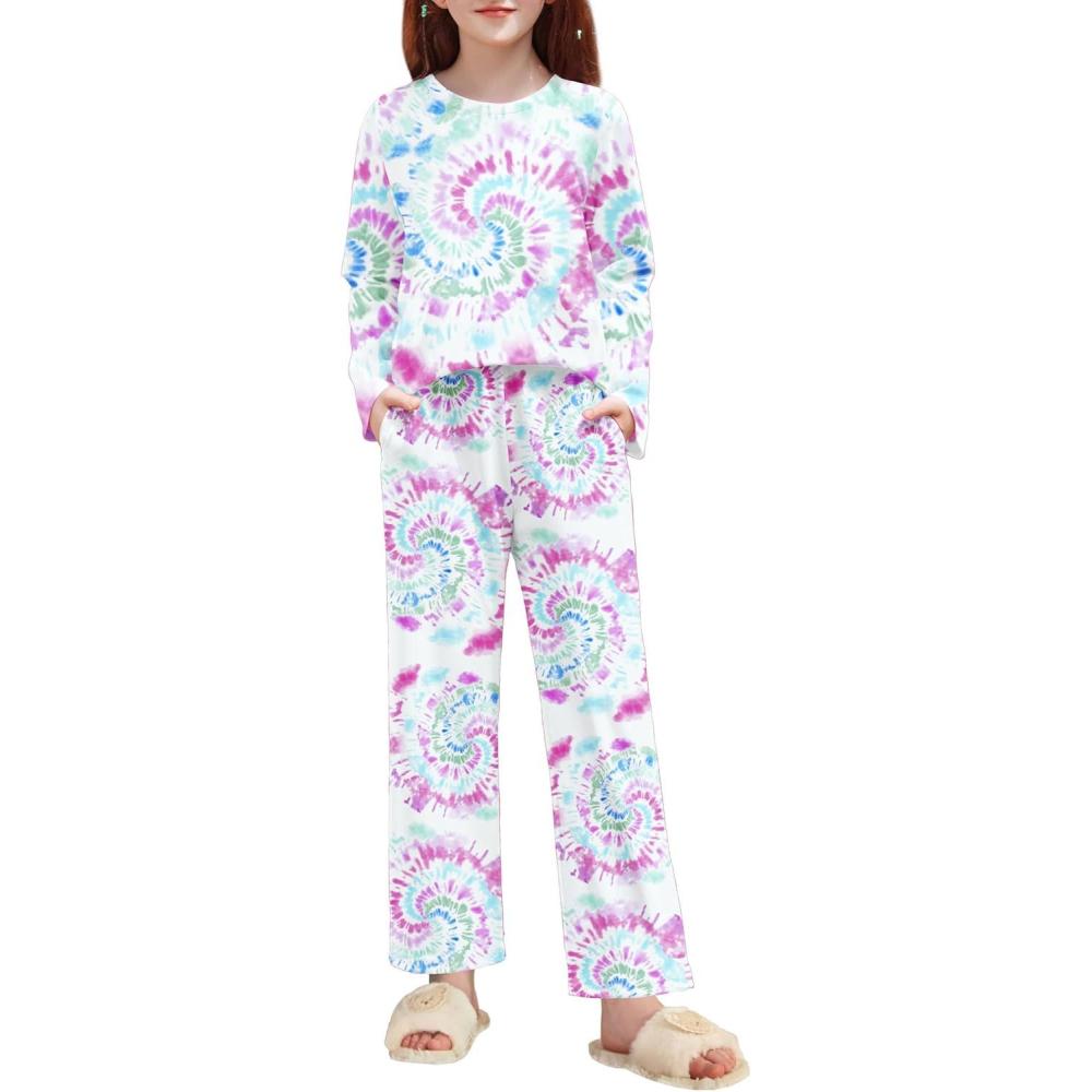 image:imageArshiner Pajamas Set for Girls Long Sleeve amp Pants Pjs Soft Cute Print Lounge SetsTie Dye Swirls