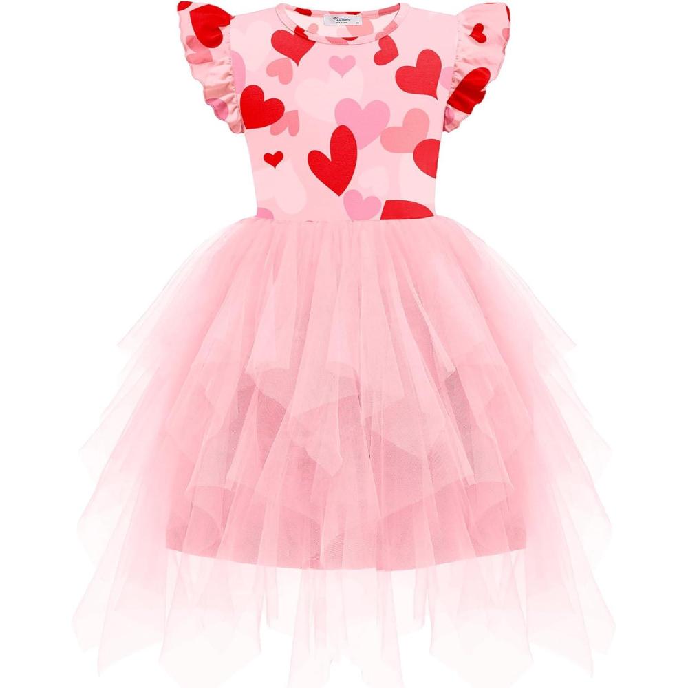 image:imageArshiner Toddler Tutu Dress Little Girls Irregular Tulle Princess Birthday Party Formal DressesPink Red Heart