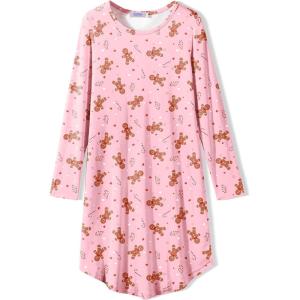 Arshiner Girls Nightgowns Long Sleeve Print Pajamas Nightdress for Kids Soft Sleep Wear Nighties(Pink Christmas)
