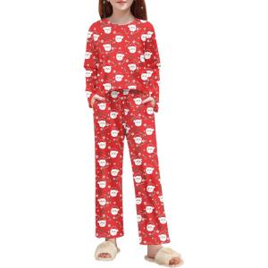 Arshiner Pajamas Set for Girls Long Sleeve & Pants Pjs Soft Cute Print Lounge Sets(Christmas Red)