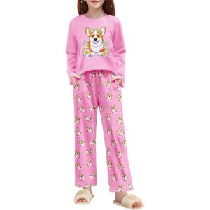Arshiner Pajamas Set for Girls Long Sleeve & Pants Pjs Soft Cute Print Lounge Sets(Flower Dog)