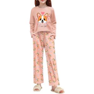 Arshiner Pajamas Set for Girls Long Sleeve & Pants Pjs Soft Cute Print Lounge Sets(Heart Dog)