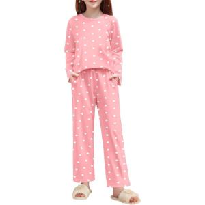 Arshiner Pajamas Set for Girls Long Sleeve & Pants Pjs Soft Cute Print Lounge Sets(Heart Pink)
