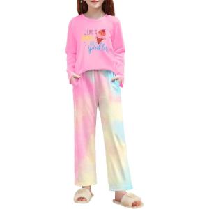 Arshiner Pajamas Set for Girls Long Sleeve & Pants Pjs Soft Cute Print Lounge Sets(Ice Cream Pink)