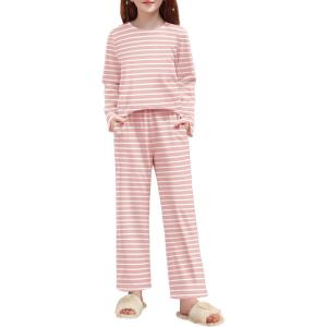 Arshiner Pajamas Set for Girls Long Sleeve & Pants Pjs Soft Cute Print Lounge Sets(Pink Stripe)