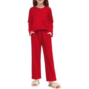 Arshiner Pajamas Set for Girls Long Sleeve & Pants Pjs Soft Cute Print Lounge Sets(Red)