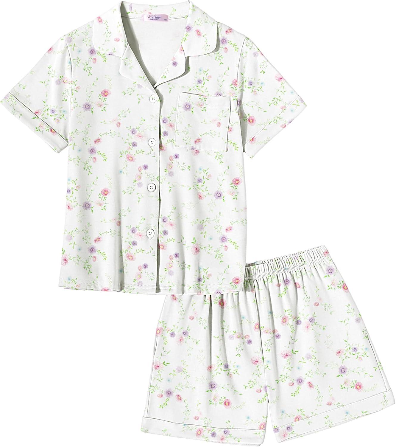 image:imageArshiner Girls Pajamas Sets Short Sleeve Kids Pjs Button Down Sleepwear for 413YFlower Print