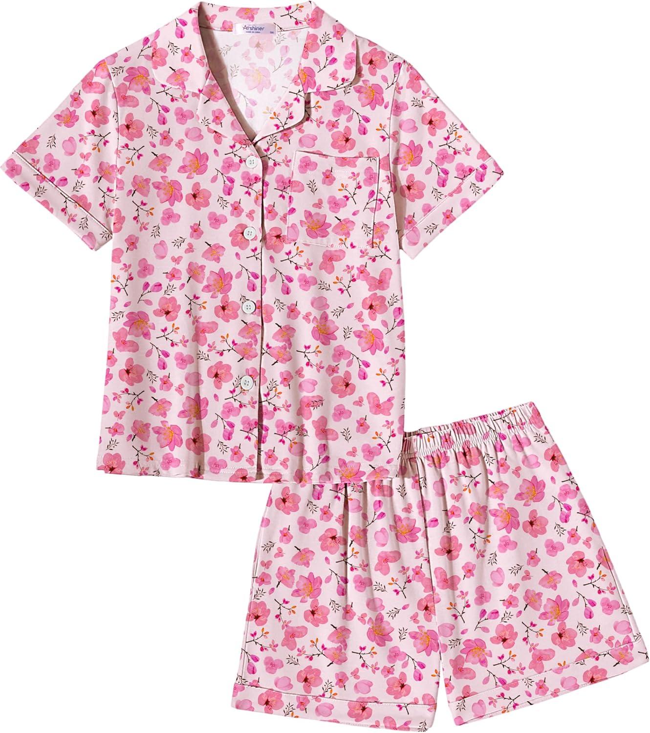 image:imageArshiner Girls Pajamas Sets Short Sleeve Kids Pjs Button Down Sleepwear for 413YPink Flower