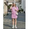 Arshiner Girls 2 Piece Outfits Summer Clothes Short Sleeve Drop Shoulder Shirt and Skirt with Built-in Shorts Athletic Sets(Pink)