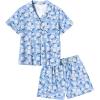 Arshiner Girls Pajamas Sets Short Sleeve Kids Pjs Button Down Sleepwear for 4-13Y(Blue Flower)