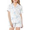 Arshiner Girls Pajamas Sets Short Sleeve Kids Pjs Button Down Sleepwear for 4-13Y(White Flower)