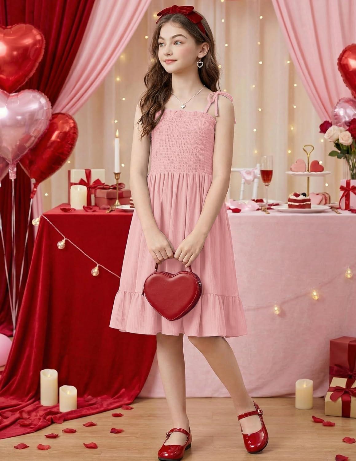 image:imageArshiner Girls Summer Dress Tween Spaghetti Strap Smocked Casual Beach Sundress with Pockets 614YLight Pink