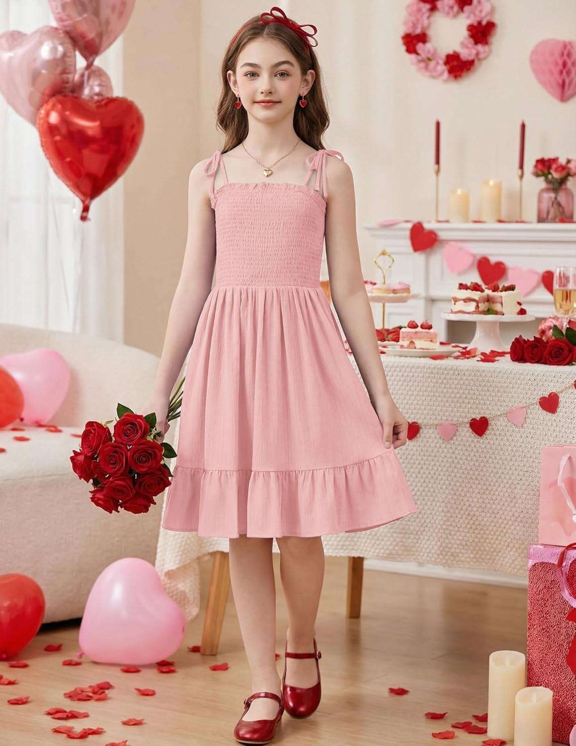 image:imageArshiner Girls Summer Dress Tween Spaghetti Strap Smocked Casual Beach Sundress with Pockets 614YLight Pink