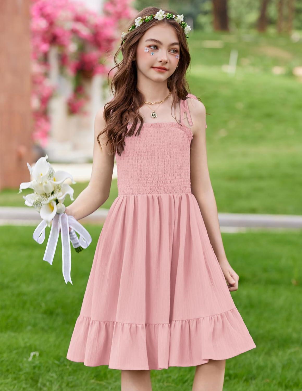 image:imageArshiner Girls Summer Dress Tween Spaghetti Strap Smocked Casual Beach Sundress with Pockets 614YLight Pink