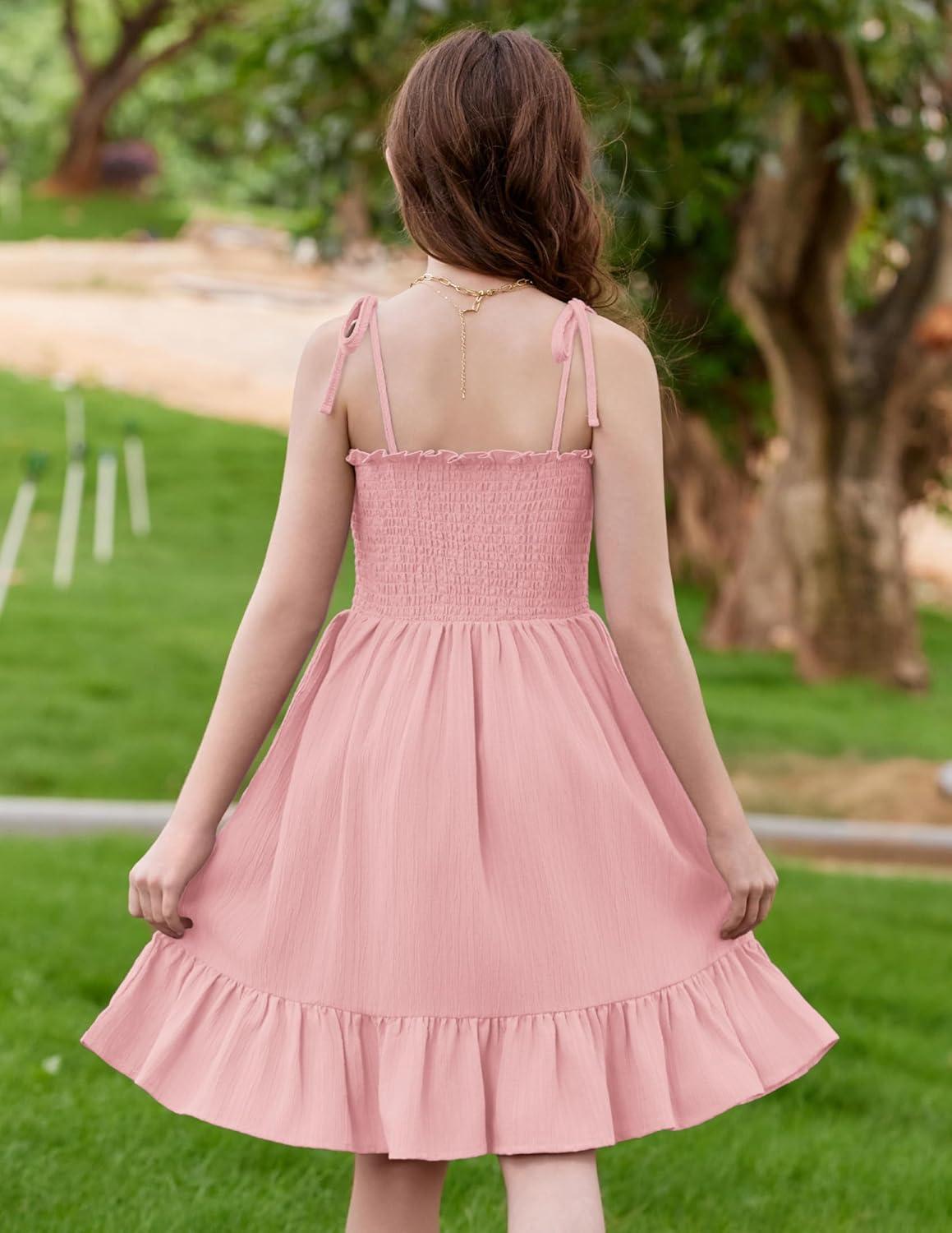 image:imageArshiner Girls Summer Dress Tween Spaghetti Strap Smocked Casual Beach Sundress with Pockets 614YLight Pink