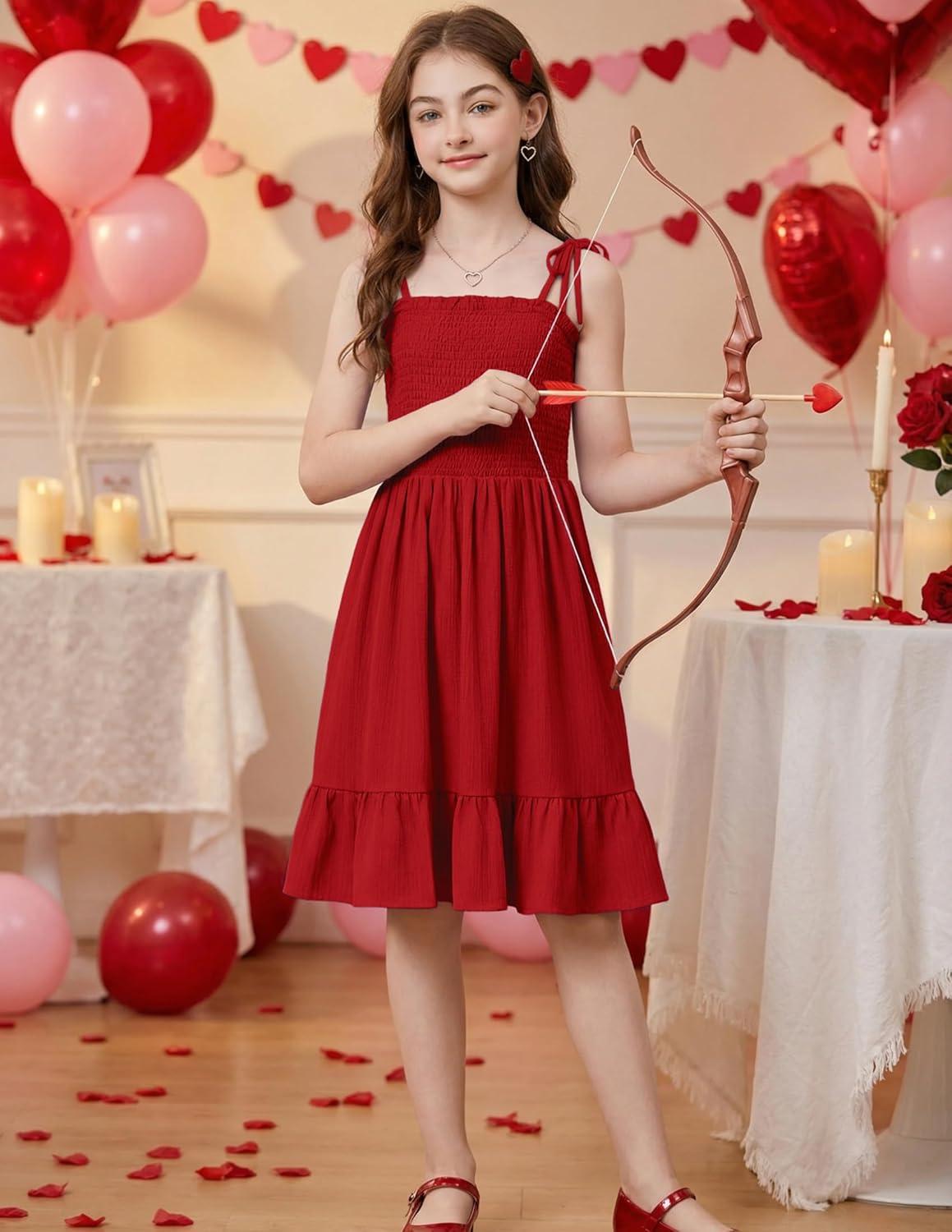 image:imageArshiner Girls Summer Dress Tween Spaghetti Strap Smocked Casual Beach Sundress with Pockets 614YRed