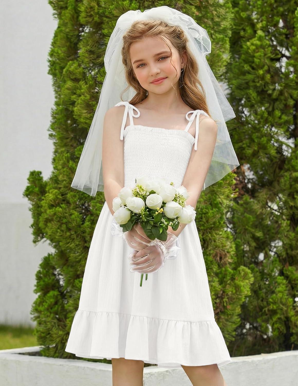 image:imageArshiner Girls Summer Dress Tween Spaghetti Strap Smocked Casual Beach Sundress with Pockets 614YWhite