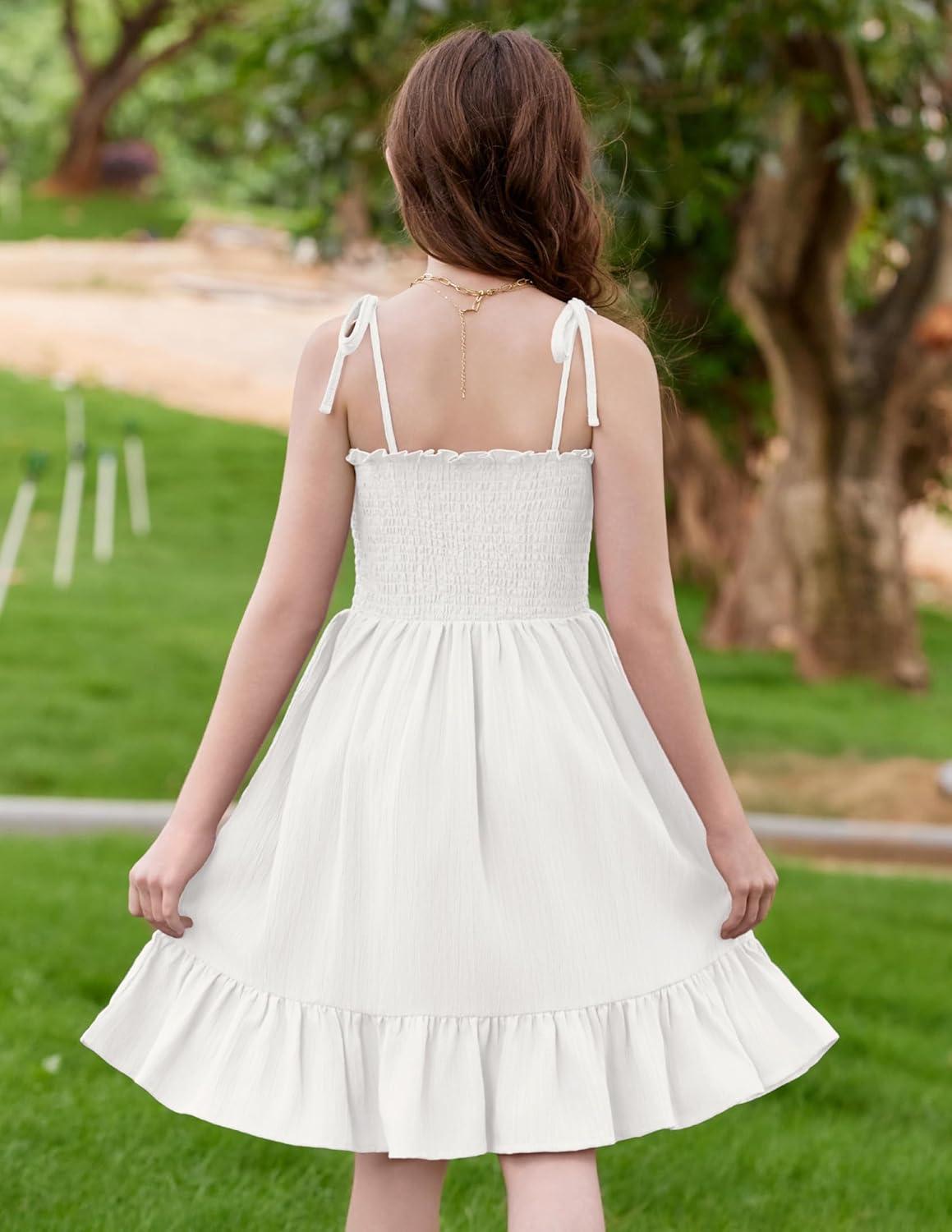 image:imageArshiner Girls Summer Dress Tween Spaghetti Strap Smocked Casual Beach Sundress with Pockets 614YWhite