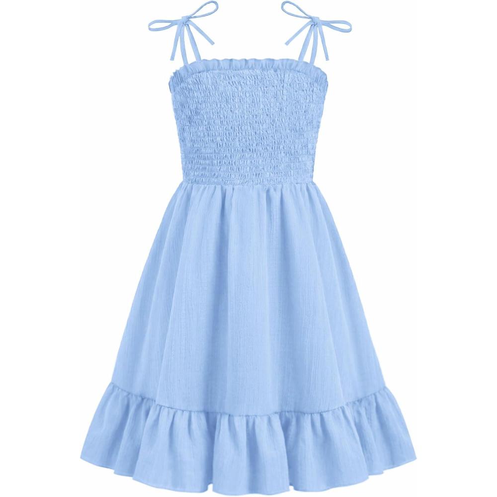 image:imageArshiner Girls Summer Dress Tween Spaghetti Strap Smocked Casual Beach Sundress with Pockets 614YBlue