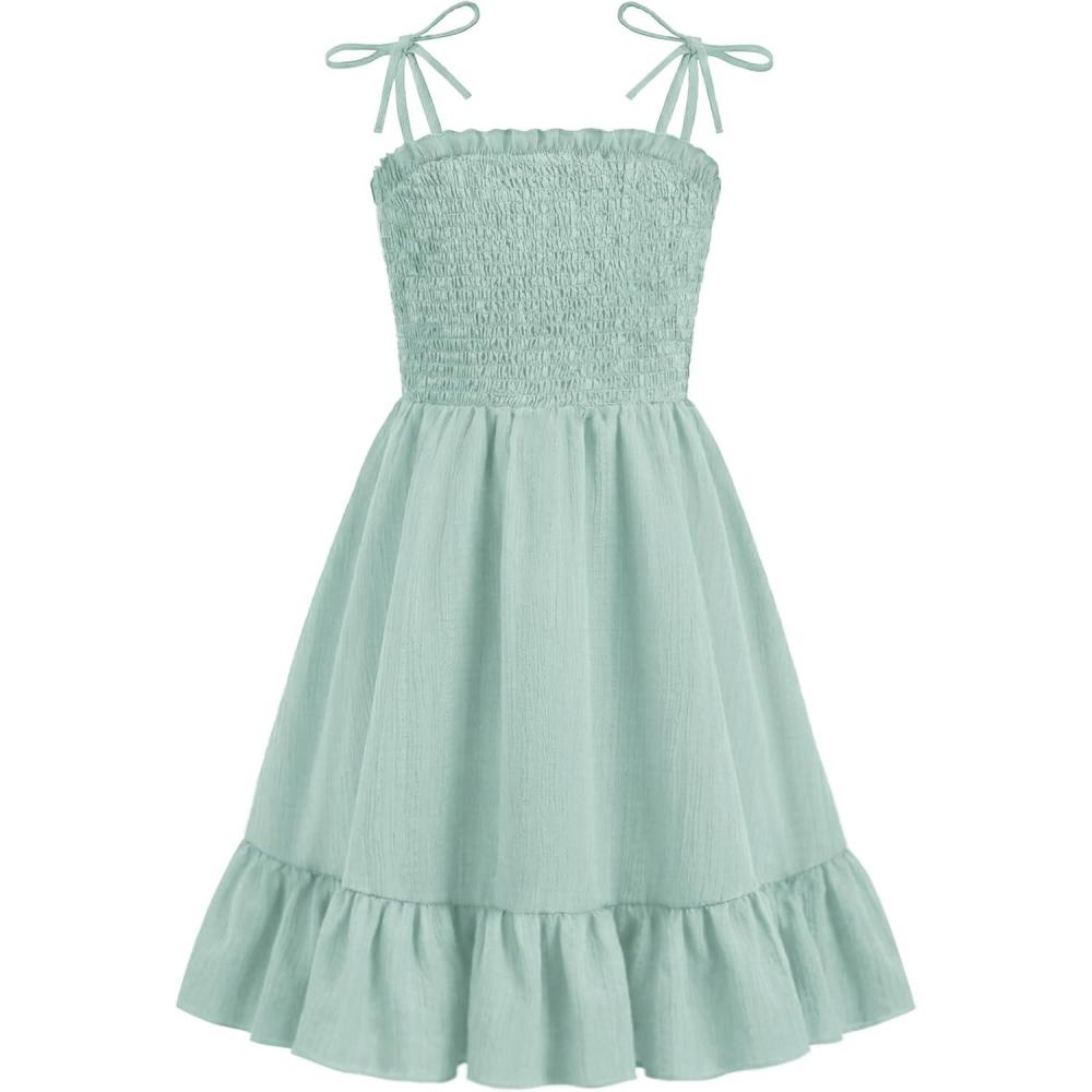 image:imageArshiner Girls Summer Dress Tween Spaghetti Strap Smocked Casual Beach Sundress with Pockets 614YGreen