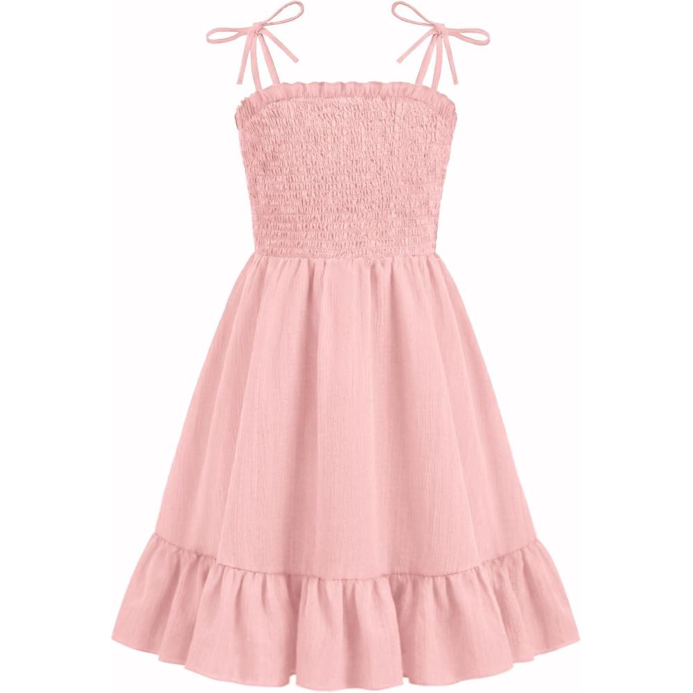 image:imageArshiner Girls Summer Dress Tween Spaghetti Strap Smocked Casual Beach Sundress with Pockets 614YLight Pink
