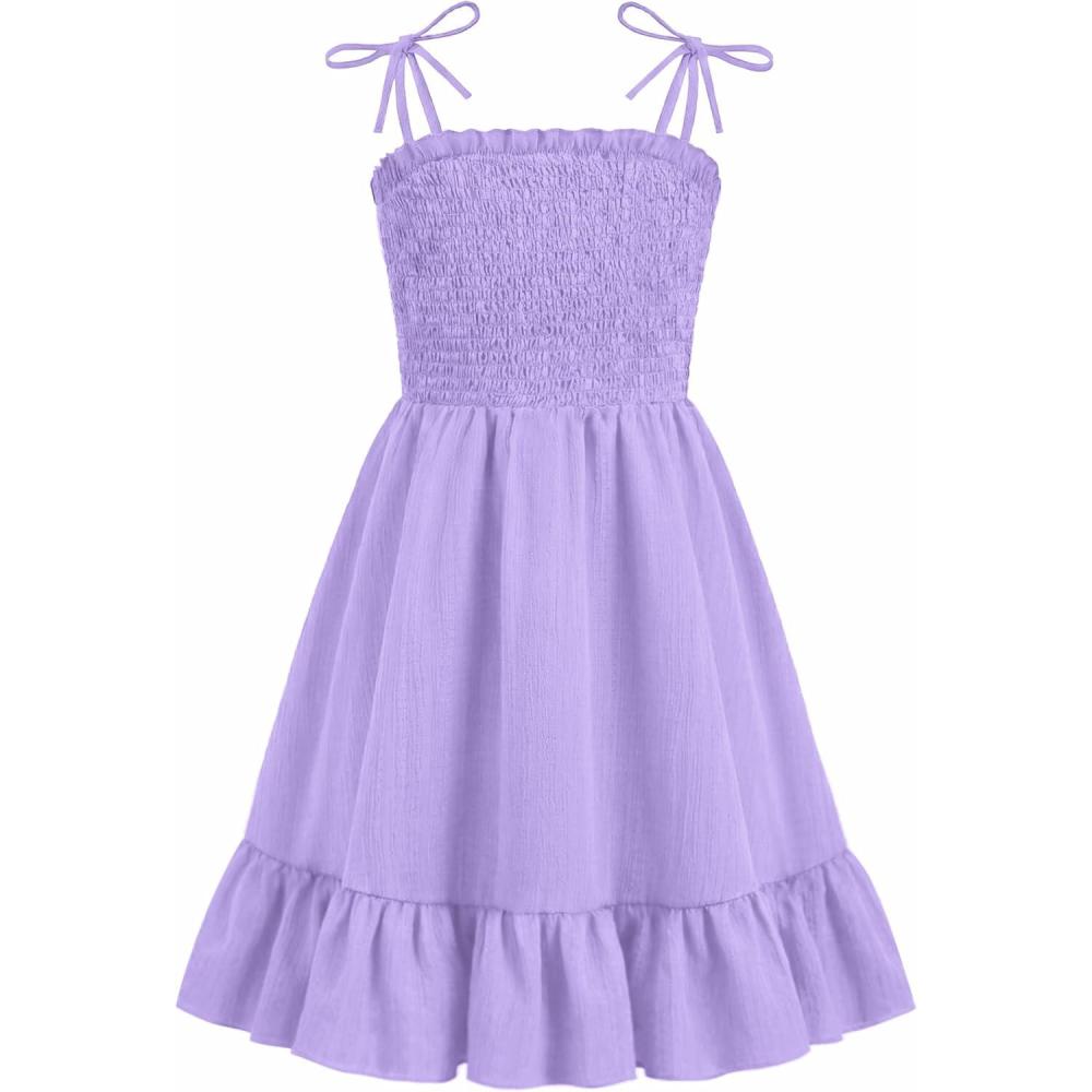 image:imageArshiner Girls Summer Dress Tween Spaghetti Strap Smocked Casual Beach Sundress with Pockets 614YLilac