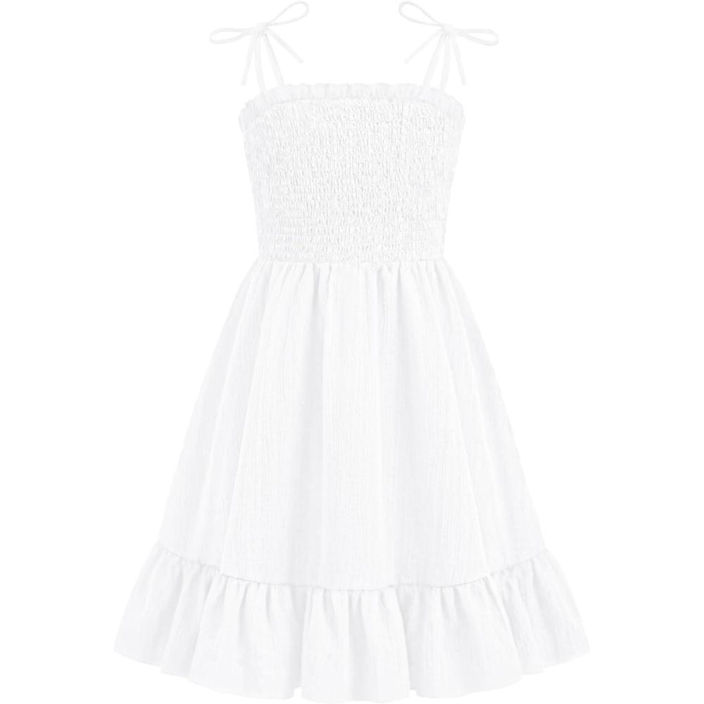 image:imageArshiner Girls Summer Dress Tween Spaghetti Strap Smocked Casual Beach Sundress with Pockets 614YWhite