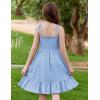 Arshiner Girls Summer Dress Tween Spaghetti Strap Smocked Casual Beach Sundress with Pockets 6-14Y(Blue)
