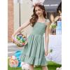 Arshiner Girls Summer Dress Tween Spaghetti Strap Smocked Casual Beach Sundress with Pockets 6-14Y(Green)