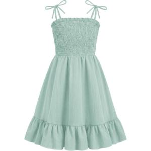 Arshiner Girls Summer Dress Tween Spaghetti Strap Smocked Casual Beach Sundress with Pockets 6-14Y(Green)