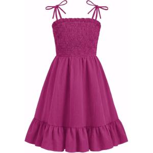 Arshiner Girls Summer Dress Tween Spaghetti Strap Smocked Casual Beach Sundress with Pockets 6-14Y(Hot Pink)