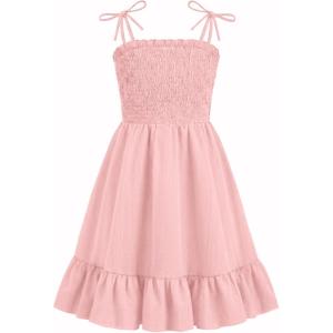 Arshiner Girls Summer Dress Tween Spaghetti Strap Smocked Casual Beach Sundress with Pockets 6-14Y(Light Pink)