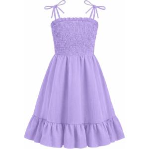 Arshiner Girls Summer Dress Tween Spaghetti Strap Smocked Casual Beach Sundress with Pockets 6-14Y(Lilac)