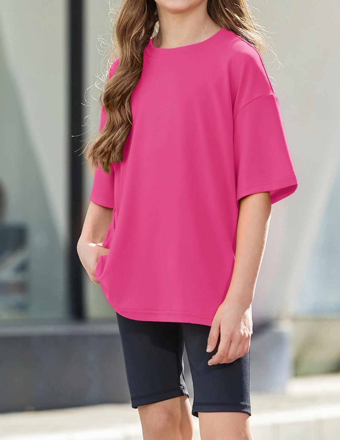 image:imageArshiner Girls T Shirts Oversized Short Sleeve Kids Summer Tops Soft Casual Crewneck Basic TeesRose Red