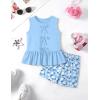 Arshiner Girls Clothes Summer 2 Piece Outfits Sleeveless Butterfly Knot Ruffle Hem Tops and Shorts Kids Short Sets 2-10 Years(Blue&floral)