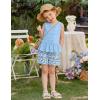 Arshiner Girls Clothes Summer 2 Piece Outfits Sleeveless Butterfly Knot Ruffle Hem Tops and Shorts Kids Short Sets 2-10 Years(Blue&floral)