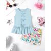 Arshiner Girls Clothes Summer 2 Piece Outfits Sleeveless Butterfly Knot Ruffle Hem Tops and Shorts Kids Short Sets 2-10 Years(Light Blue&floral)