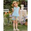 Arshiner Girls Clothes Summer 2 Piece Outfits Sleeveless Butterfly Knot Ruffle Hem Tops and Shorts Kids Short Sets 2-10 Years(Light Blue&floral)