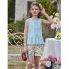 Arshiner Girls Clothes Summer 2 Piece Outfits Sleeveless Butterfly Knot Ruffle Hem Tops and Shorts Kids Short Sets 2-10 Years(Light Blue&floral)